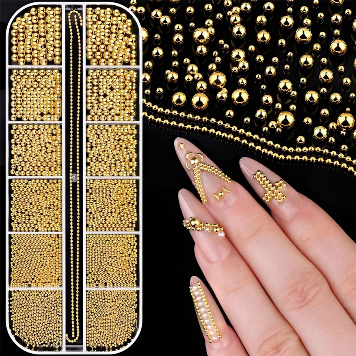 1 box gold nail charms, nail chains for nail art, caviar beads for nails, nail charms, caviar beads for nails, nail - ShopVlot