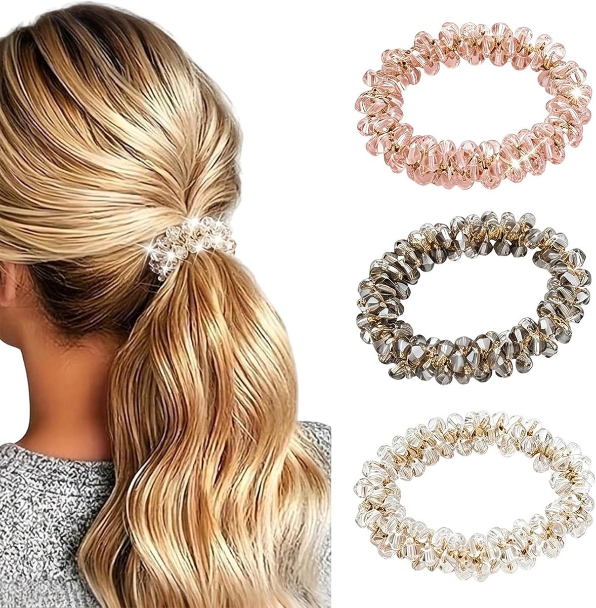 3 stuks kristallen haarelastiekjes voor dames, strass-haaraccessoires voor dames voor elegante kapsels, haarspeld - ShopVlot