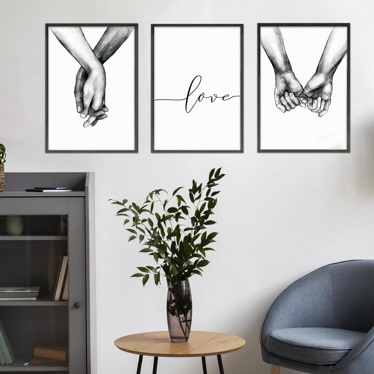 OJTOJT Poster Set, Modern Set of 3 Pictures in Black and White, Love Matching Posters for Home and Office, Without - ShopVlot