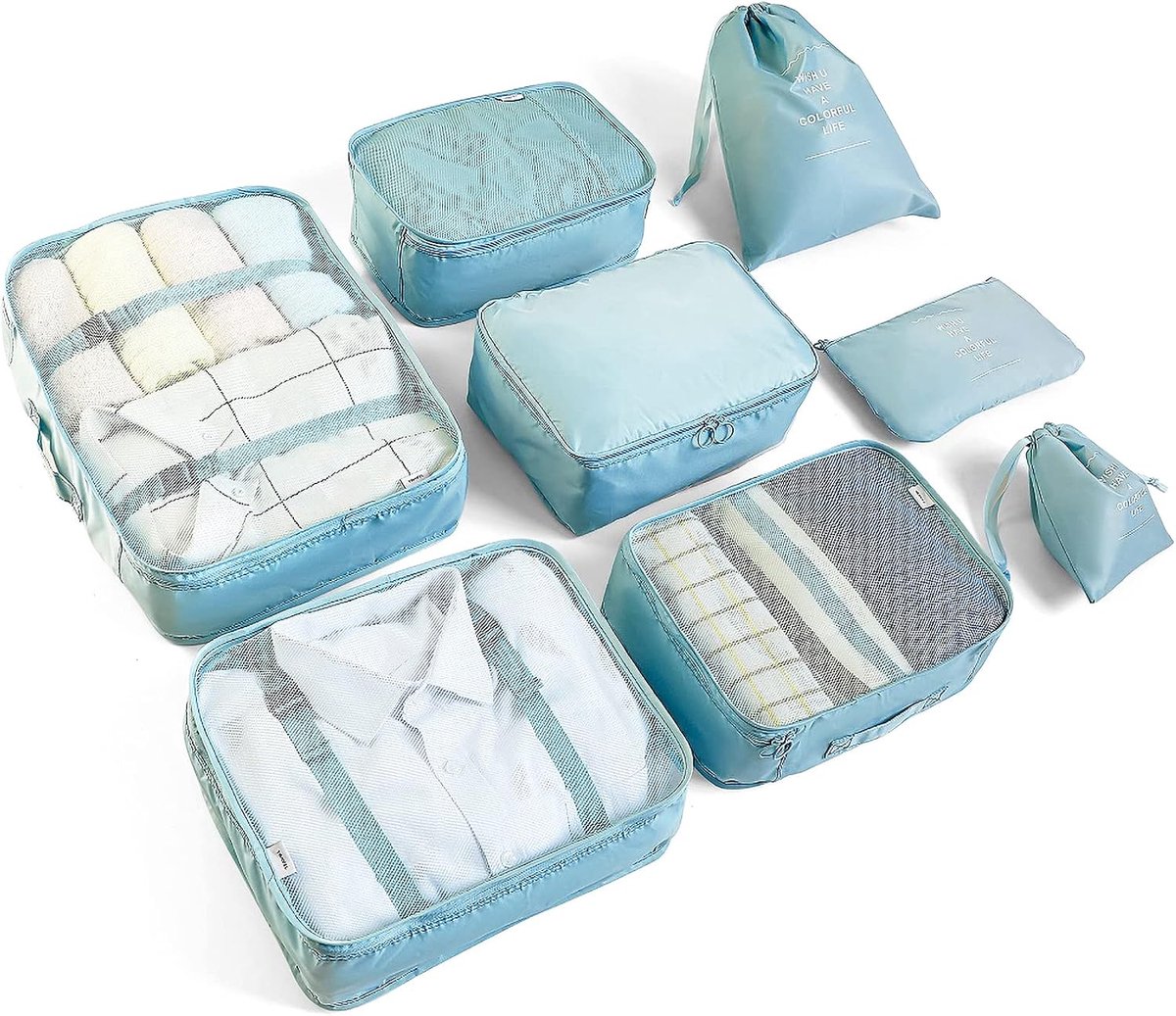 Suitcase Organisers, Pack of 8 Clothing Bags, Packing Cubes for Clothes and Cosmetics, Shoe Bags, Storage Bags, Travel - ShopVlot