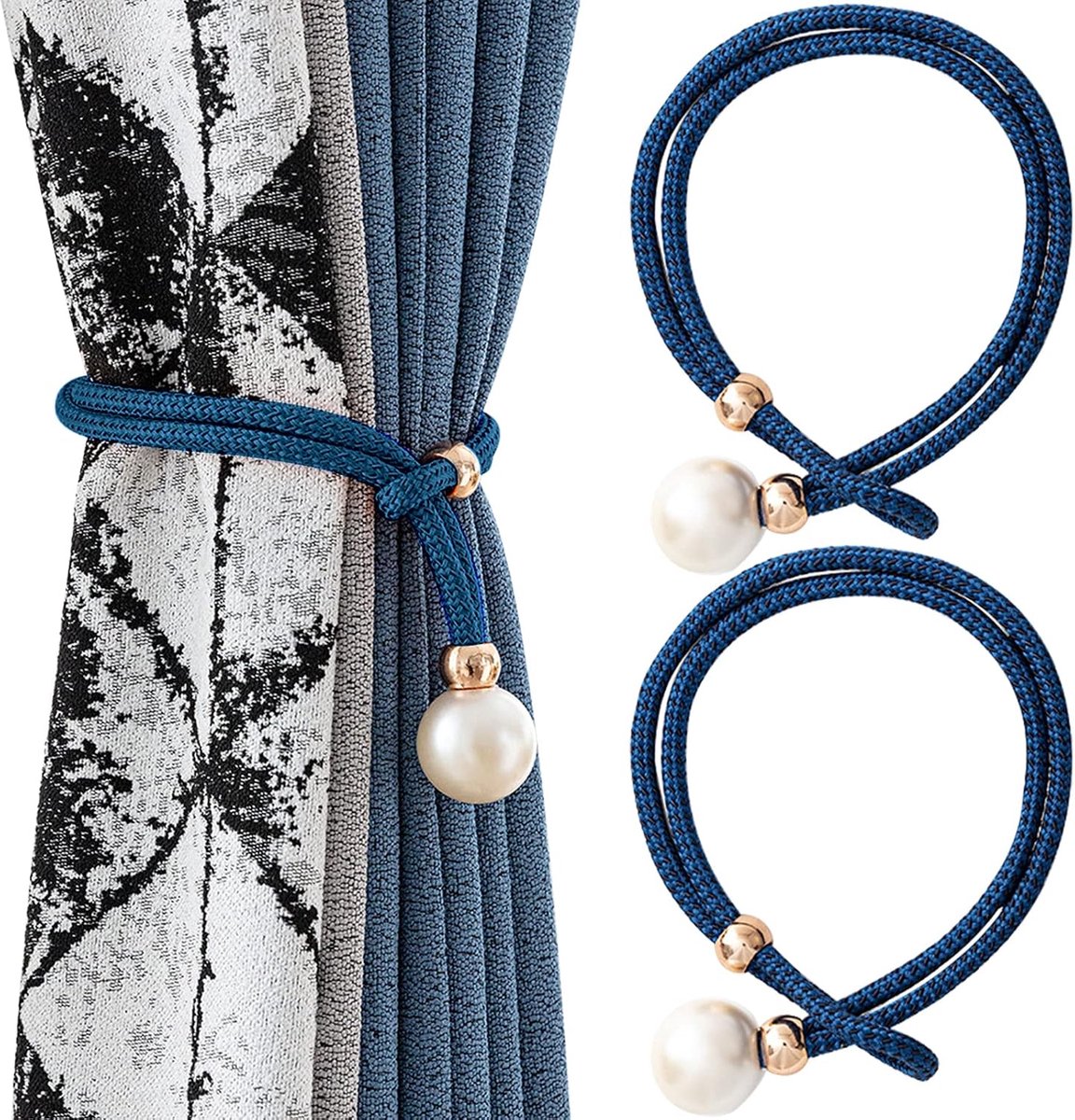 Folmywy Rope Curtain Tiebacks 2 Pack Decorative Large Pearl Curtain Ties Backs Adujustable Drapery Holdbacks for Home - ShopVlot