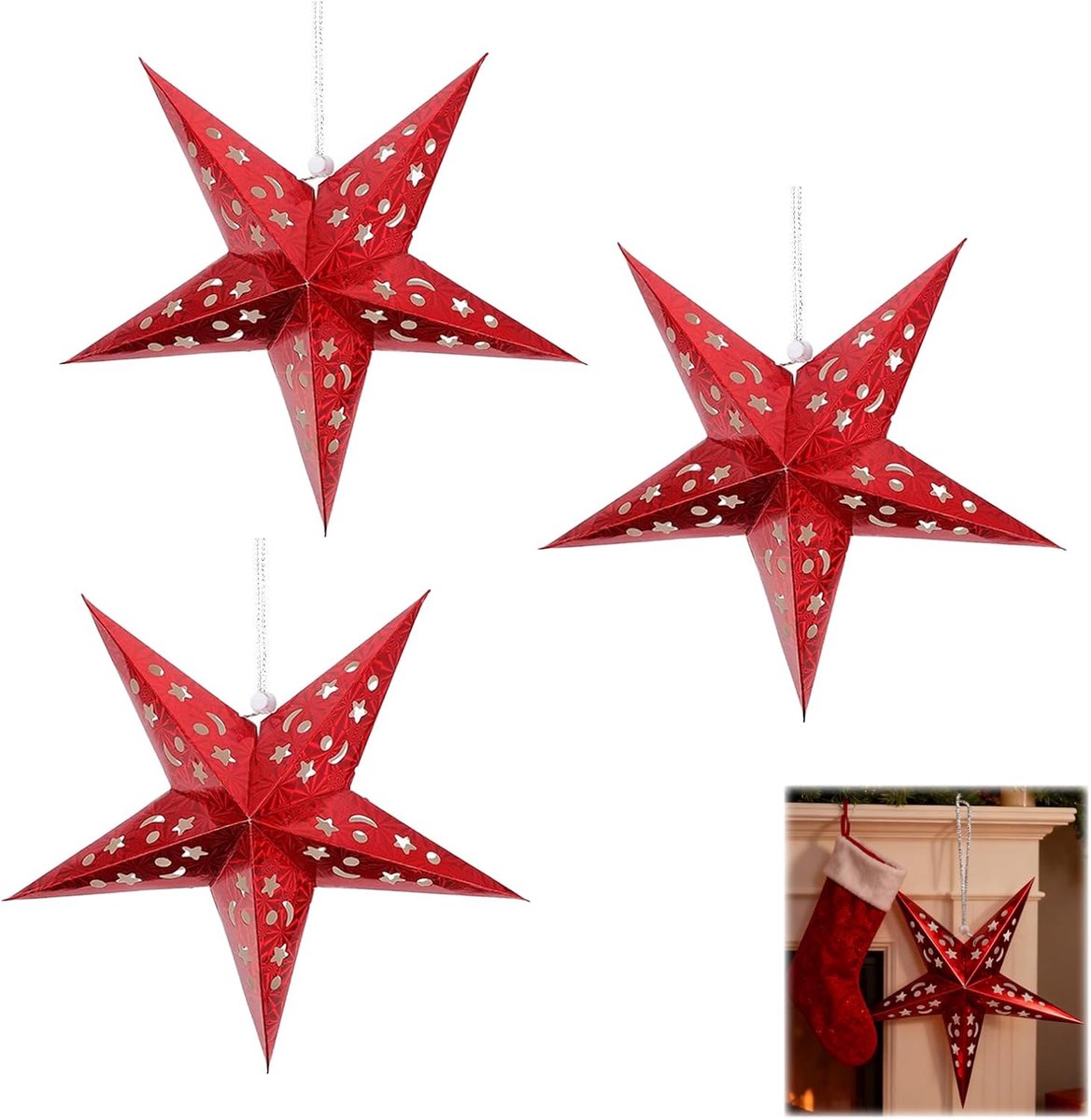 Papieren Sterren Kerstdecoratie 45 cm - Kleurrijke Hangdecoratie - Uniek Zevenpuntig Uitsnede - ShopVlot