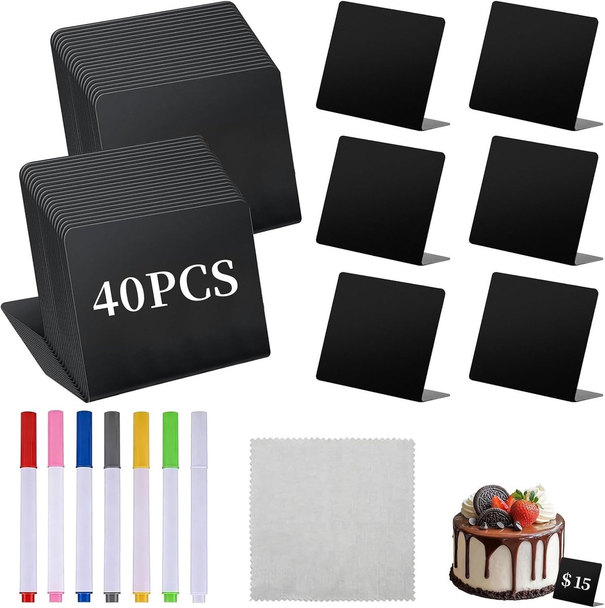 Mini Krijtbord Set - Zwart - 100 x 75 mm - Herbruikbare Borden met Stiften - Voor Bruiloften en Feesten
