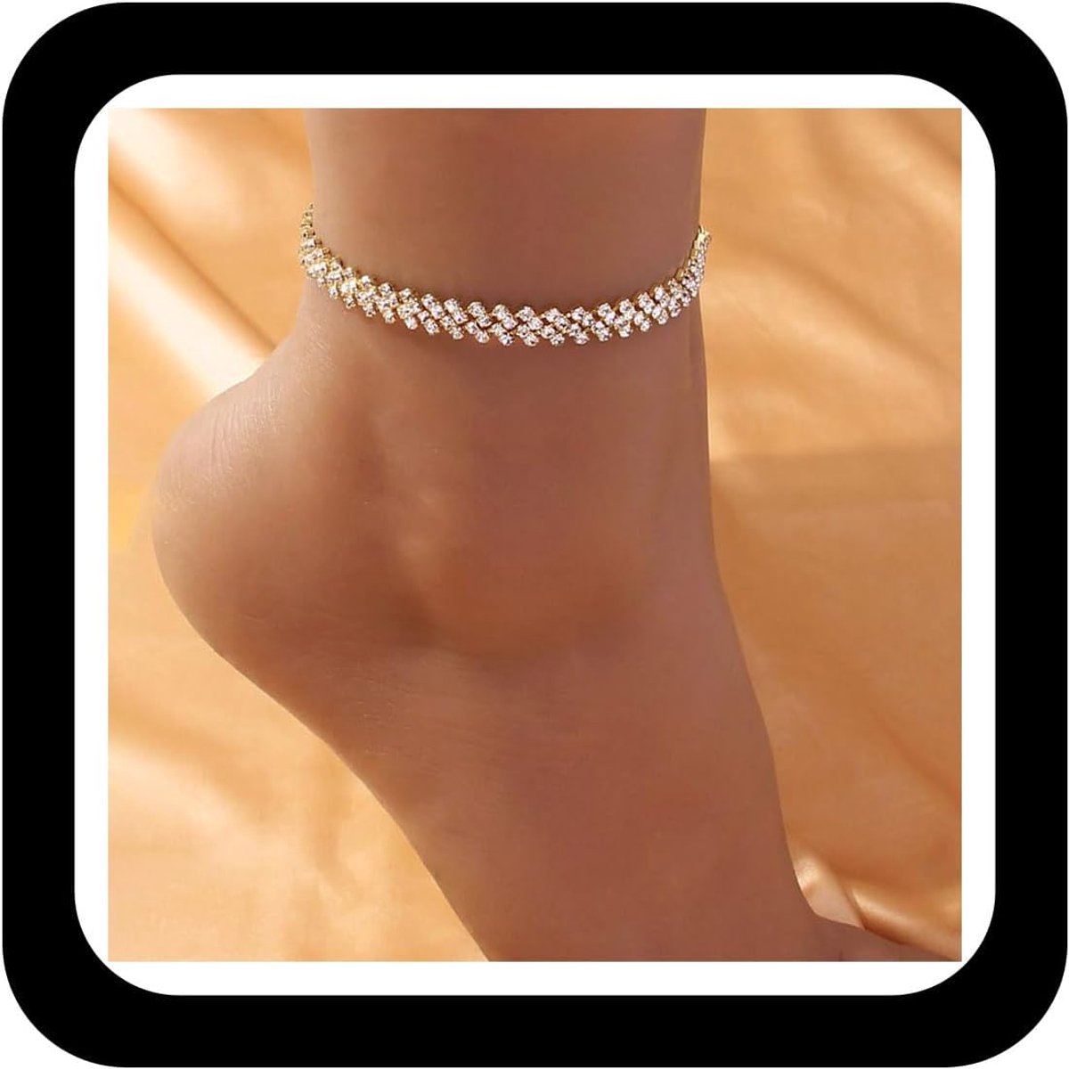 Gepersonaliseerde Onregelmatige Gypsy Enkelband - Diamant en Strass - Unieke Styling - Perfect voor Elke Gelegenheid - ShopVlot