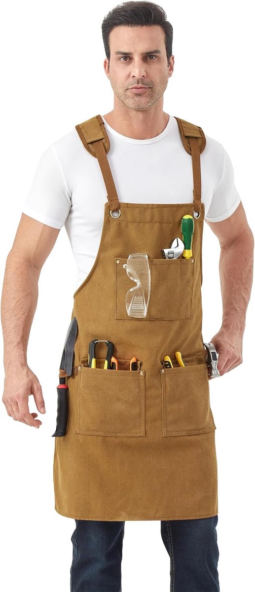 Canvas schorten voor mannen - brede schouderbanden - meerdere zakken - ideaal voor koken - ShopVlot