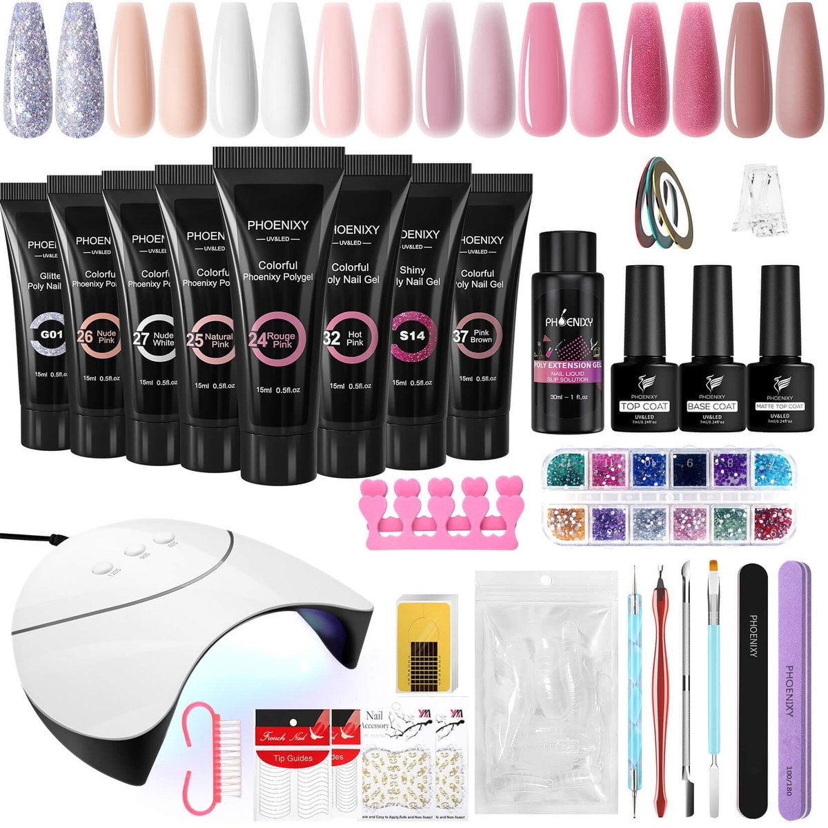 Solidchoice - Poly Nail Gel Set met Lamp en Diverse Kleur Gels