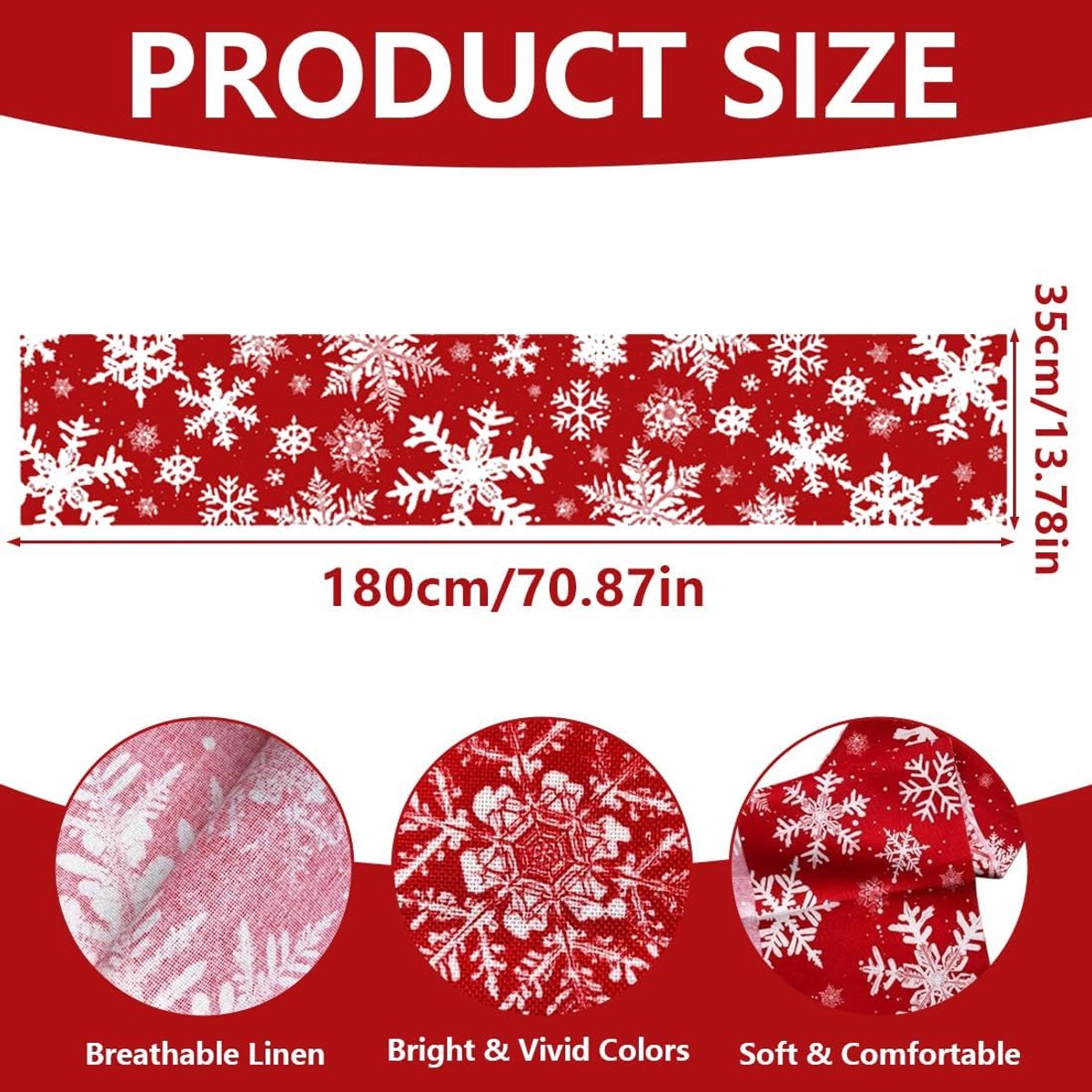 Tafelloper 40 x 180 cm - sneeuwvlokken rood - wasbaar - perfect voor kerstdecoraties - ShopVlot