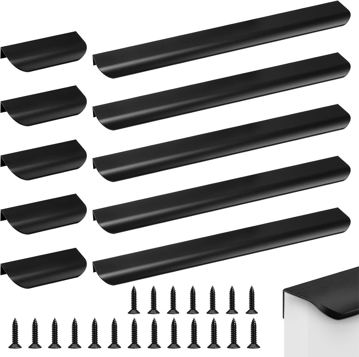 Keukenhandvaten set van 10 - Aluminium 80 mm - 300 mm - Zwart - Modern ontwerp voor kastdeuren - ShopVlot