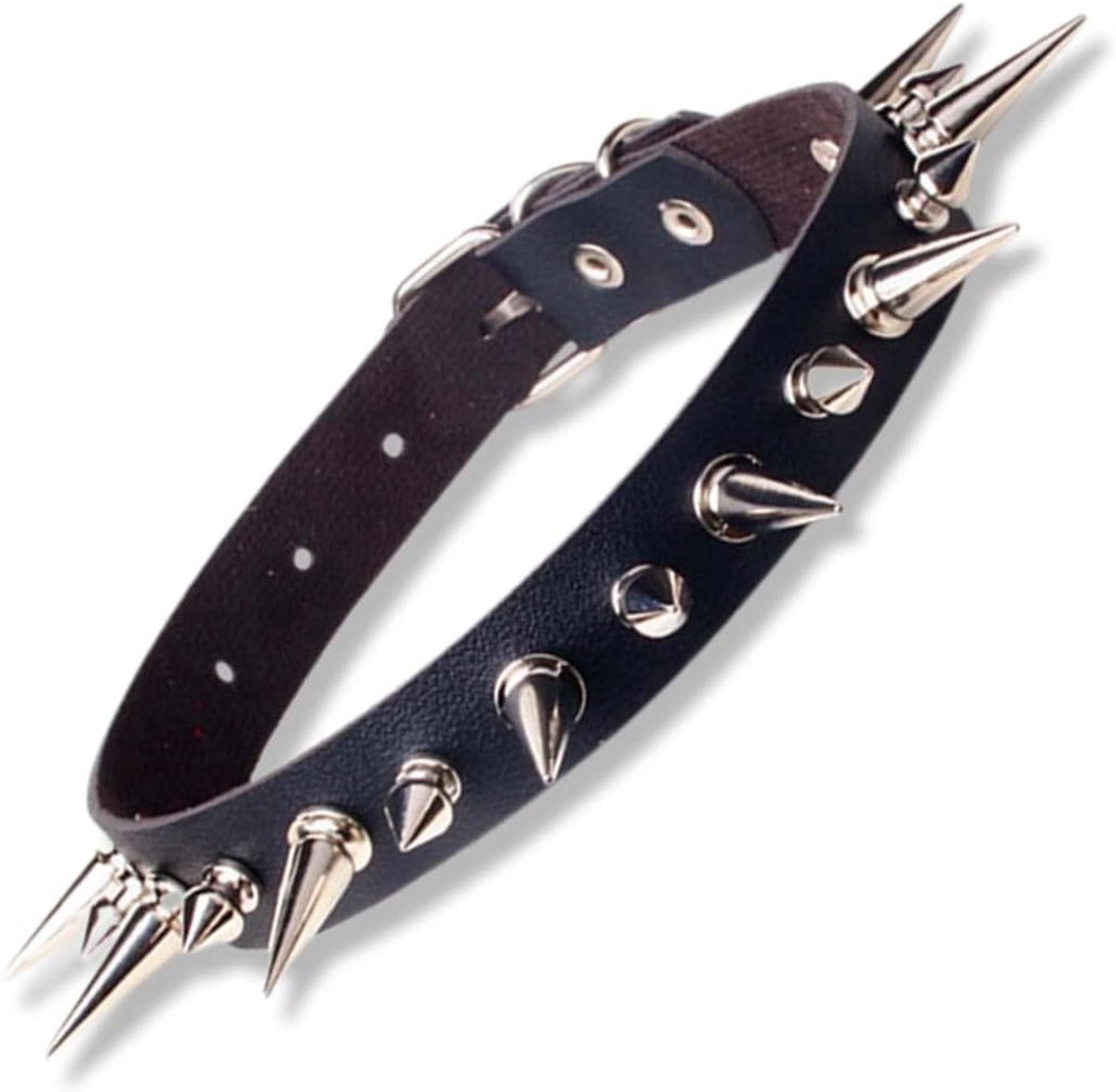 Gothic stijl choker - zwart - faux leren met nagels - verstelbaar voor punklook - ShopVlot