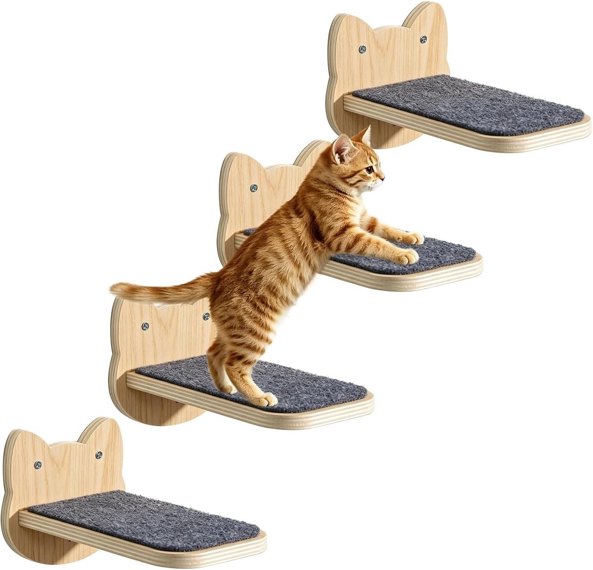 Kattentrap Muur - Houtkleur - 21 cm - Massief Hout - Voor Katten