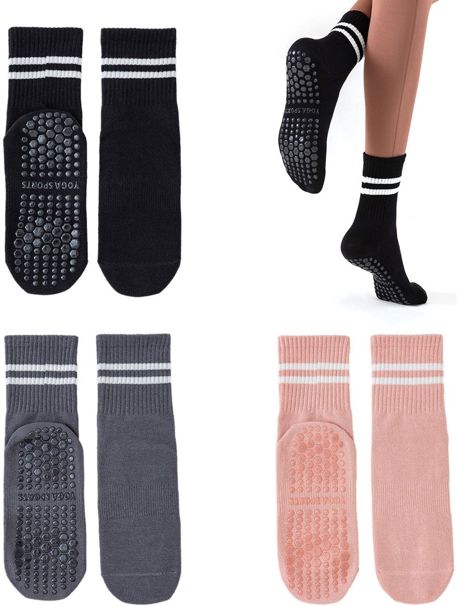 Solidchoice - 3 Paar Antislip Yoga Sokken voor Dames