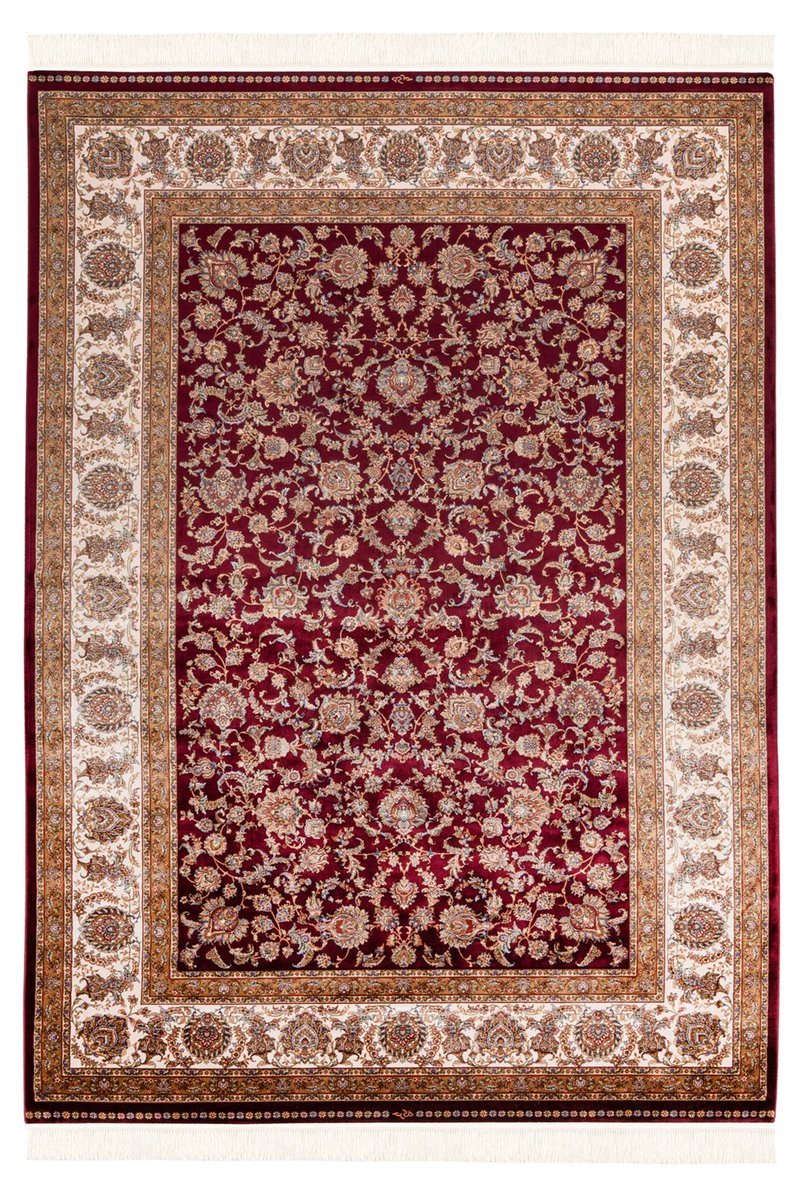 Padiro laagpolig vloerkleed 200 x 290 cm - rood / creme - vintage oosters design - met franjes - geschikt voor vloerverwarming - van modal