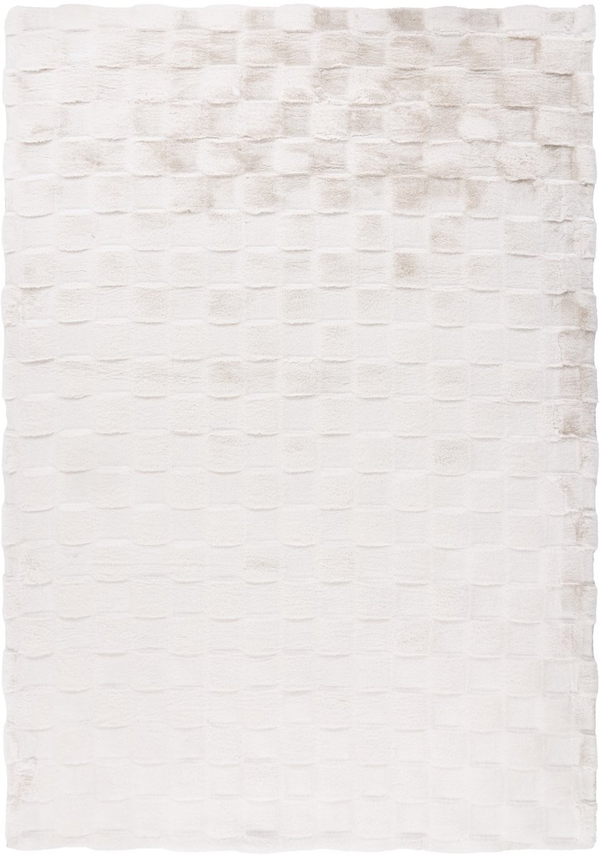 Padiro laagpolig vloerkleed 80 x 150 cm - crème / off-white - geometrisch ruit- en blokpatroon - geschikt voor vloerverwarming - van polyester