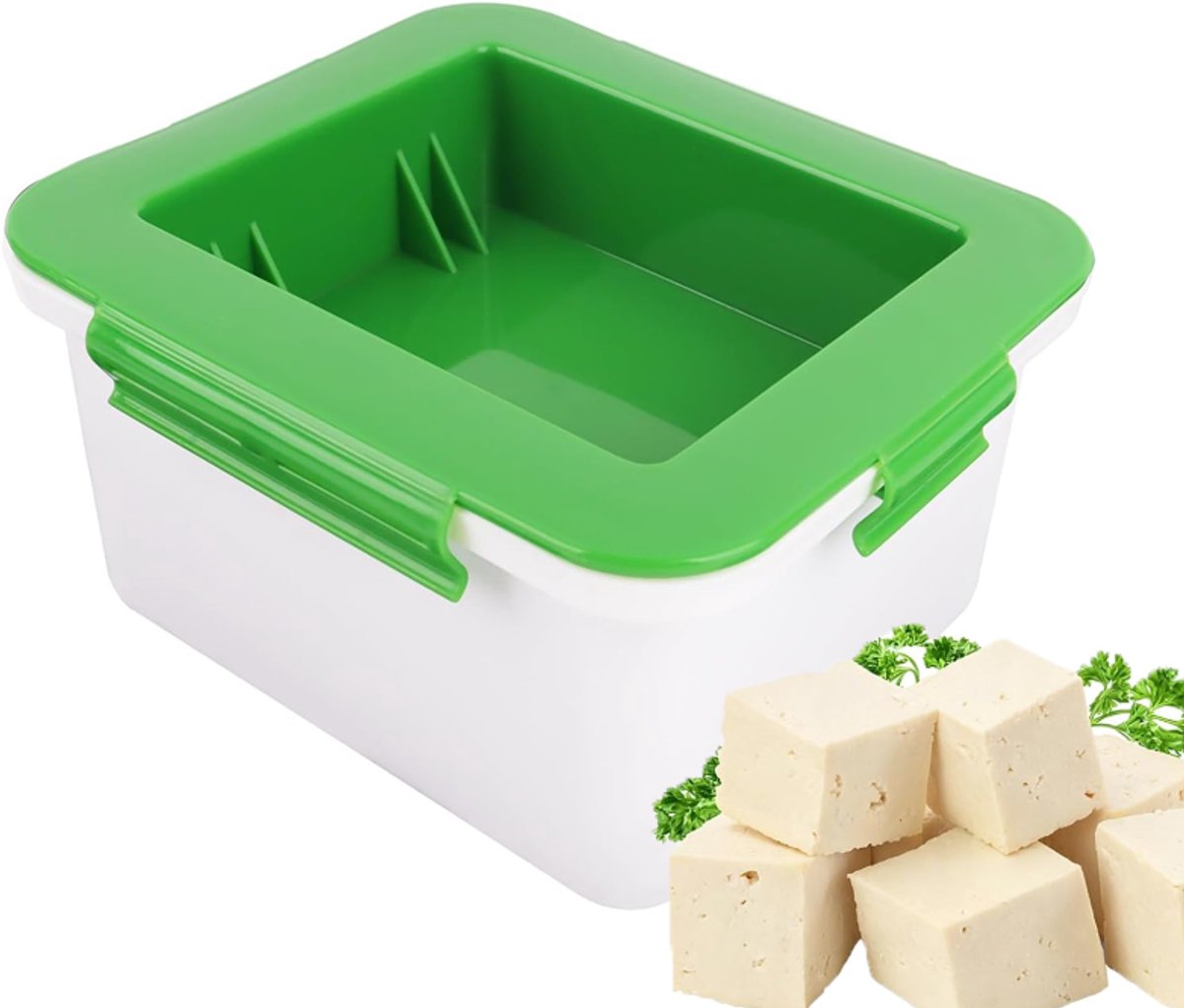 KZQ 3-laagse tofupers 16x14x8.5 cm - BPA-vrij en vaatwasserbestendig - Geschikt voor alle soorten tofu - Efficiënt en rommelvrij ontwerp - Wit