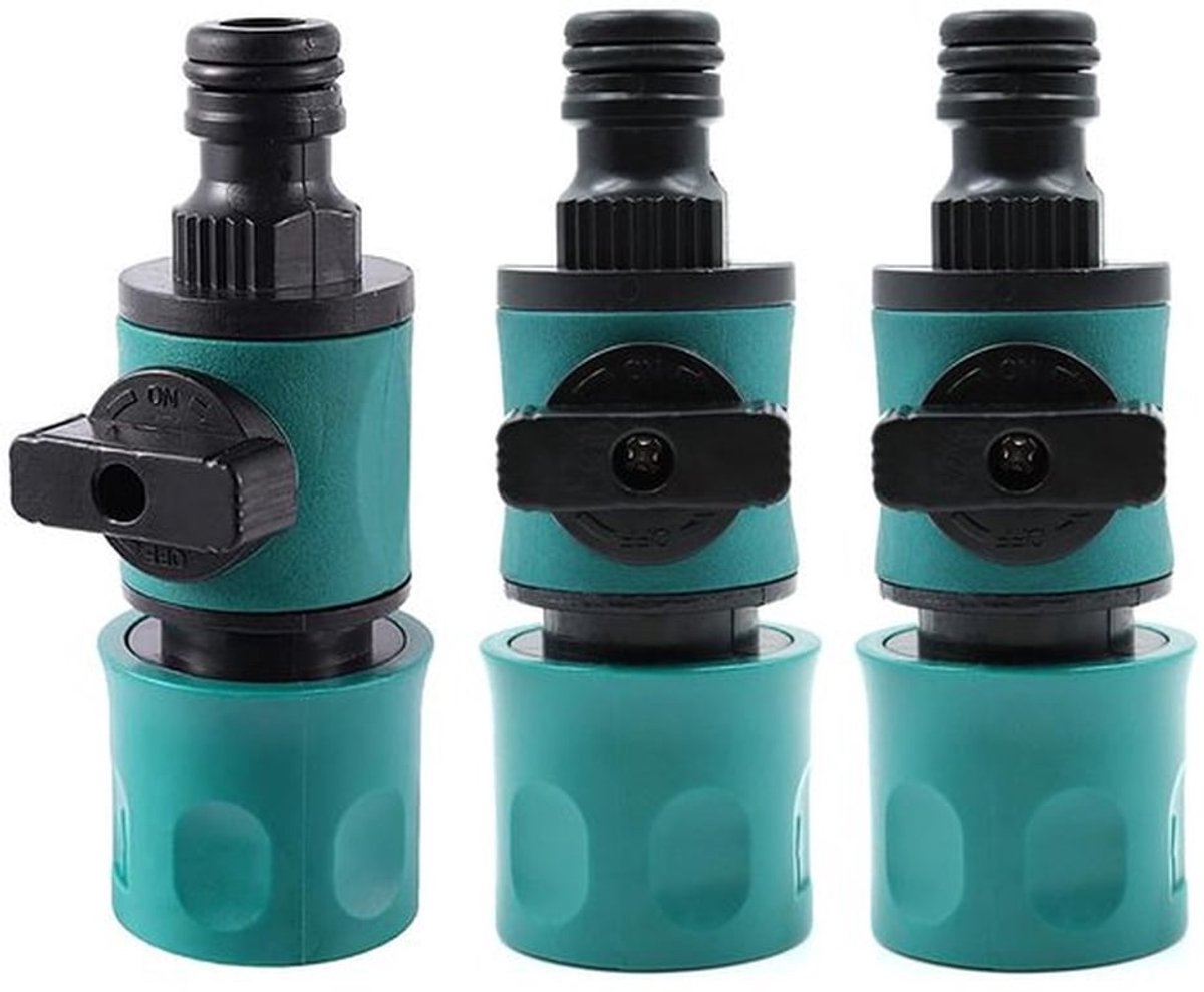 3PCS Tuinslang Koppeling - Snelle Slang Aansluitingen met Afsluitklep - Voor 1/2 Inch Water Slang