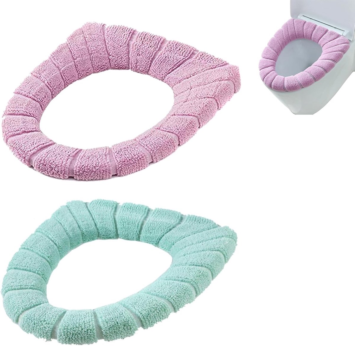 Toiletbril 2PCS - Retractable, Dikke Toiletkussen - Zacht en Comfortabel - Machinewasbaar (Groen, Plumpurper) - ShopVlot