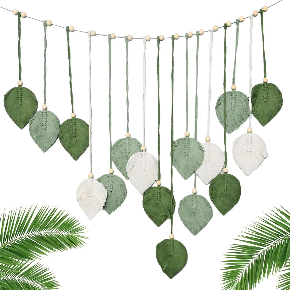 Macramé wandtapijt bladeren - handgeweven katoengaren - Boheemse stijl - warme sfeer voor kinderkamer - ShopVlot