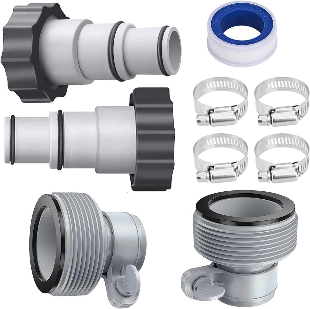 Poolslang Adapter Set 32mm/38mm - 2 Type A en 2 Type B - Inclusief RVS Slangklemmen - Geschikt voor Filterpompen - ShopVlot