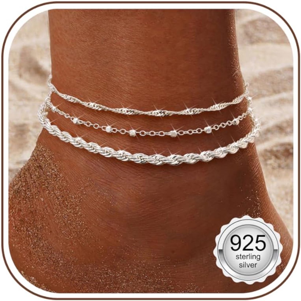 Enkelbandjes 925 Sterling Zilver - Delicaat en Verstelbaar - Parel en Touw Design - Perfect voor Stranddagen - ShopVlot