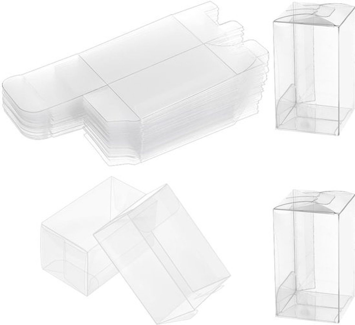 30 stuks transparante plastic PVC-doos, 3,8 x 3,8 x 6,5 cm, heldere kubusgeschenkverpakkingen, bruiloftsfeestgunstdozen voor snoep, koekjes, taart, chocolade, cadeaus en mallen