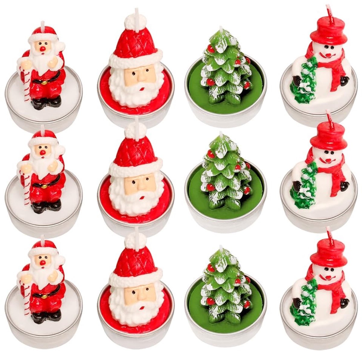 Solidchoice - Set van 12 Mini Kerstkaarsen met Diverse Stijlen