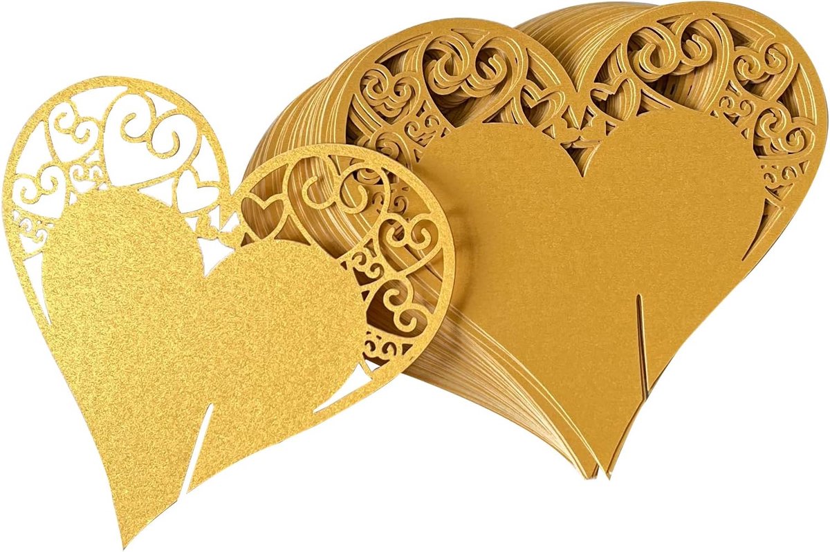 Hartvormige tafelkaarten 50 stuks - Goud - Hoogwaardige parelmoeren afwerking - Perfect voor bruiloften - ShopVlot