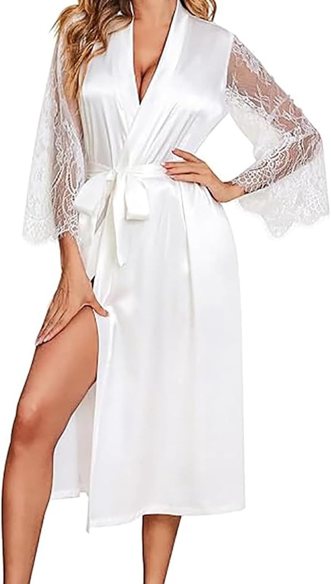 Damesbadjas lang - lichtgewicht kimono - sexy net nachtjurk - perfect voor bruid en bruidsgroep - ShopVlot