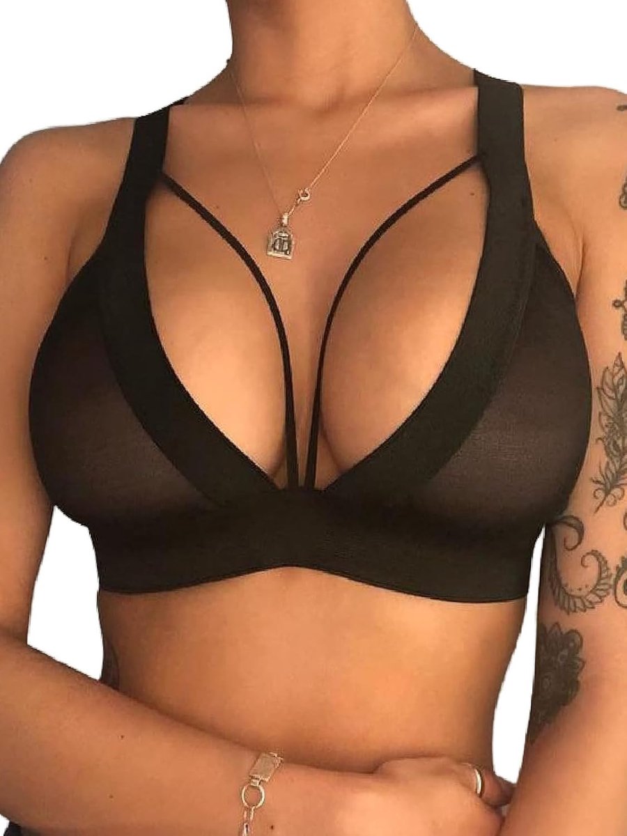 Lingerieset voor vrouwen S-L - V-hals zonder beugel - transparant en zacht - comfortabel slaapoutfit - ShopVlot