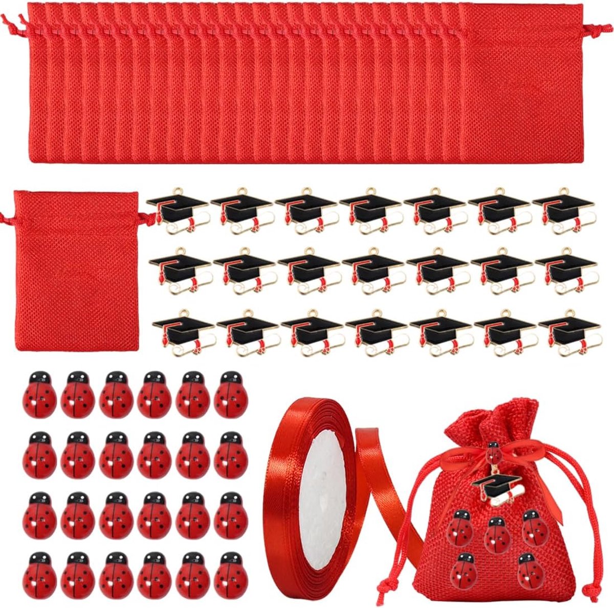 Souvenirset afstuderen 24 stuks - jute zakjes met hangers en stickers - perfect voor gastgeschenken - ShopVlot