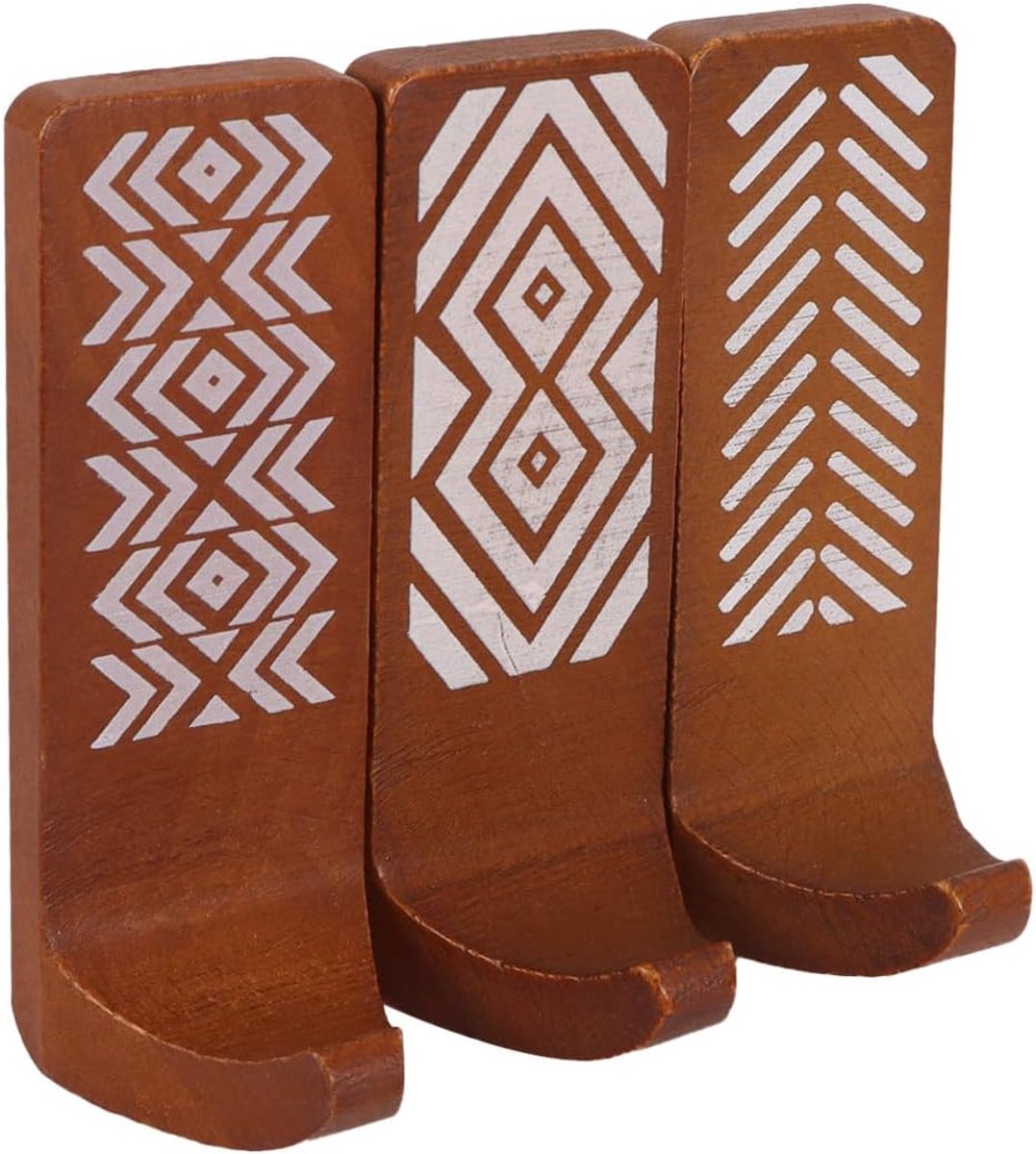 Wandhaken 3x Boho - Houten zelfklevend - Waterdicht en roestvrij - Perfect voor badkamer en keuken - ShopVlot