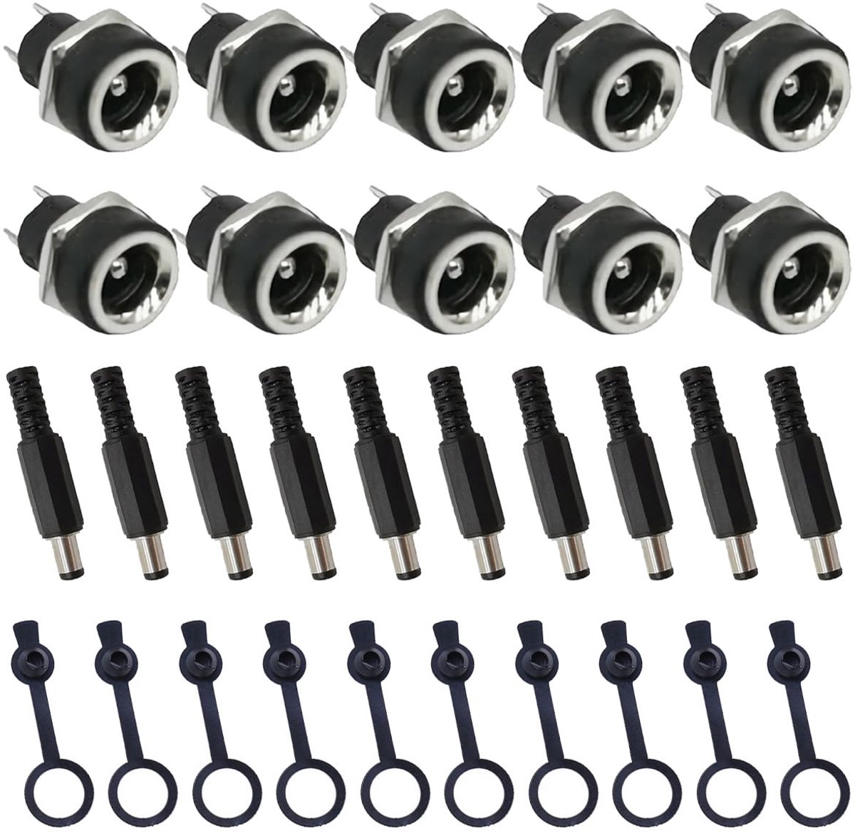 10pcs DC-022B DC Power Jack Bushing 5.5x2.1mm Bushing Panel Mount 2 Pole Plugs for Electronic Products with 10pcs - ShopVlot