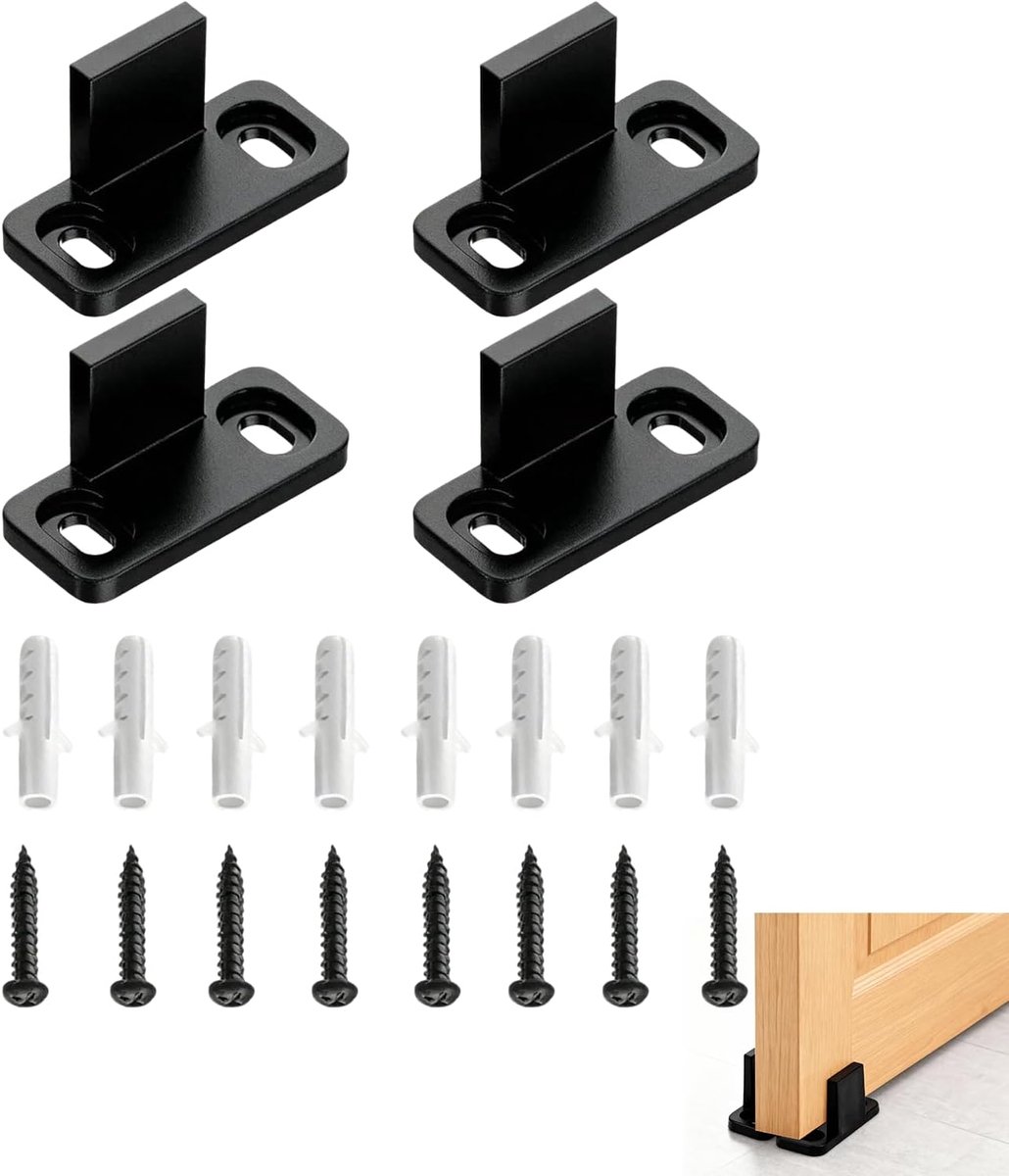 Pack of 4 sliding door guides with screws and expansion pipes, robust and silent wall mounting hardware made of POM - ShopVlot