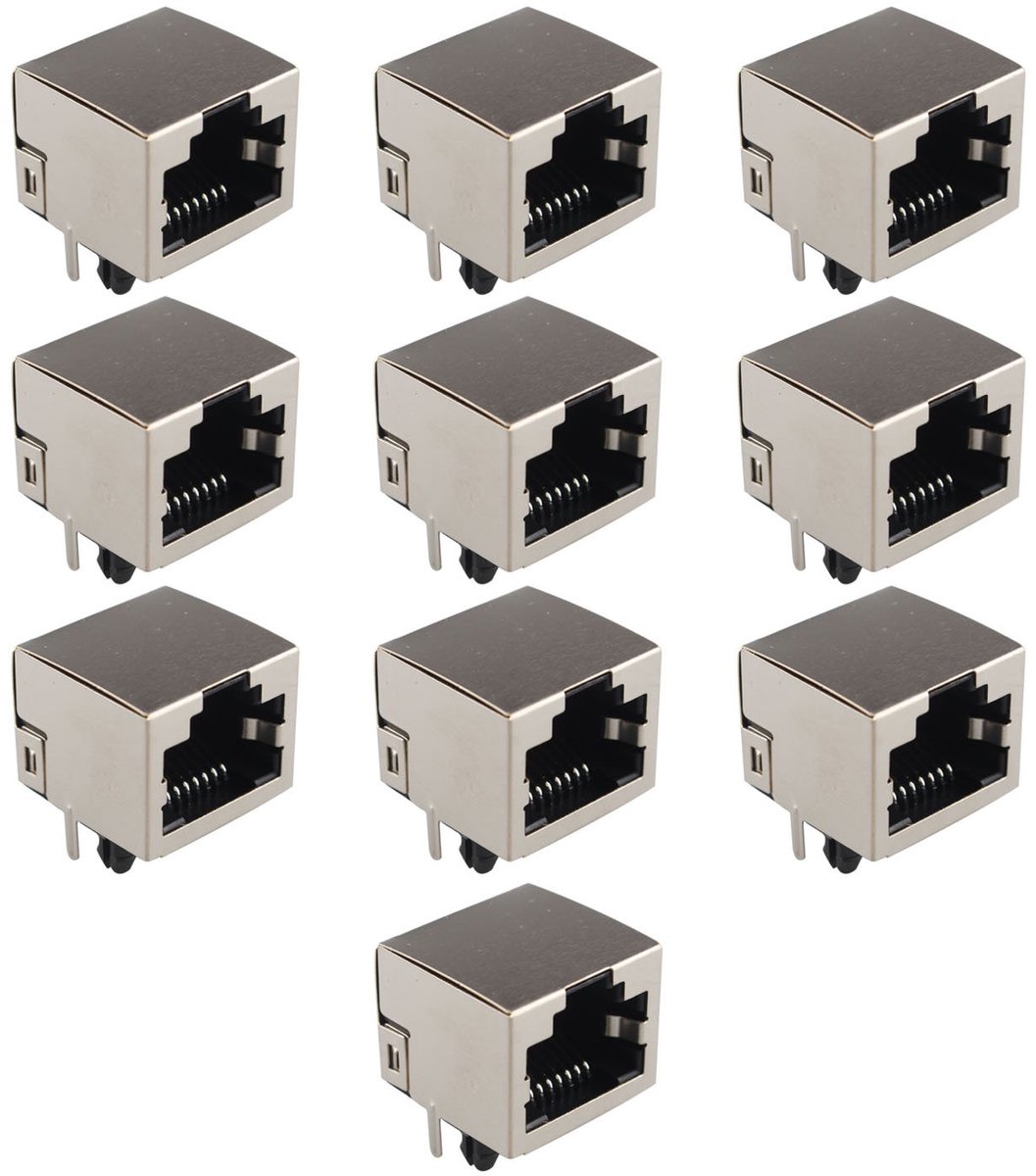 10Pcs RJ45 Jack Socket 8P8C PCB Mount Network Connectors Ethernet Couplings 180 Degree - ShopVlot