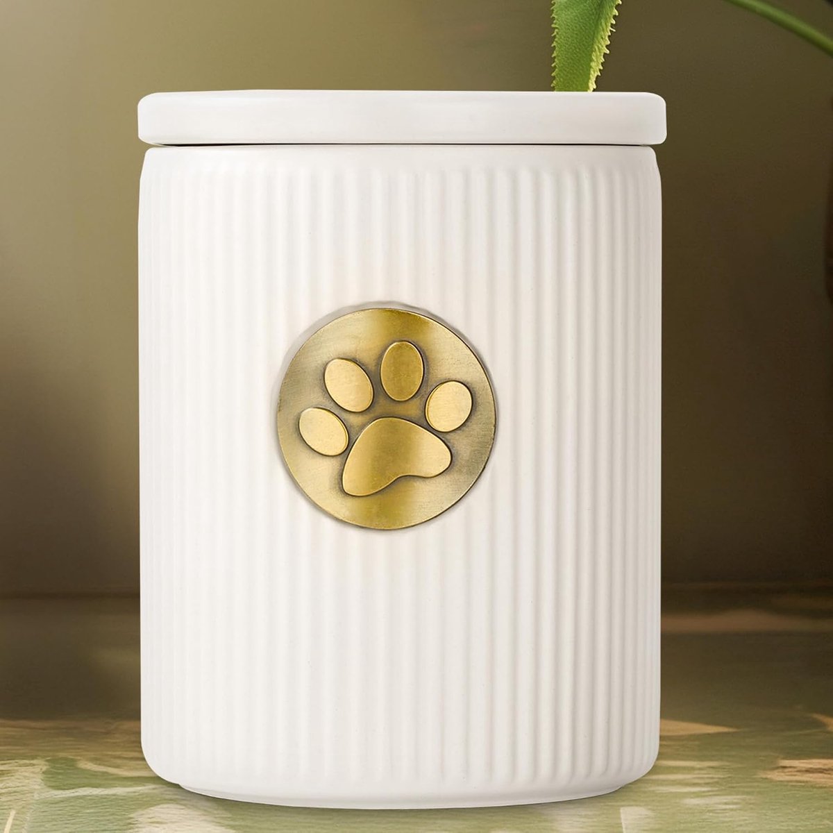Dog Urn Pet Urn for Ash Animal Urns for Dogs Memorial Turns with Paw Print Metal Plate Ceramic Cats Cremation White - ShopVlot