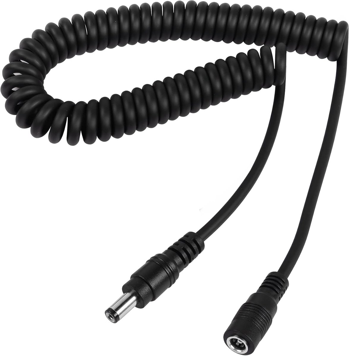 Coiled DC 5.5mm x 2.1mm Male to Female Plug Power Adapter Cable for LED Strip, CCTV, Car, Monitors, Stretched to 1.5m. - ShopVlot