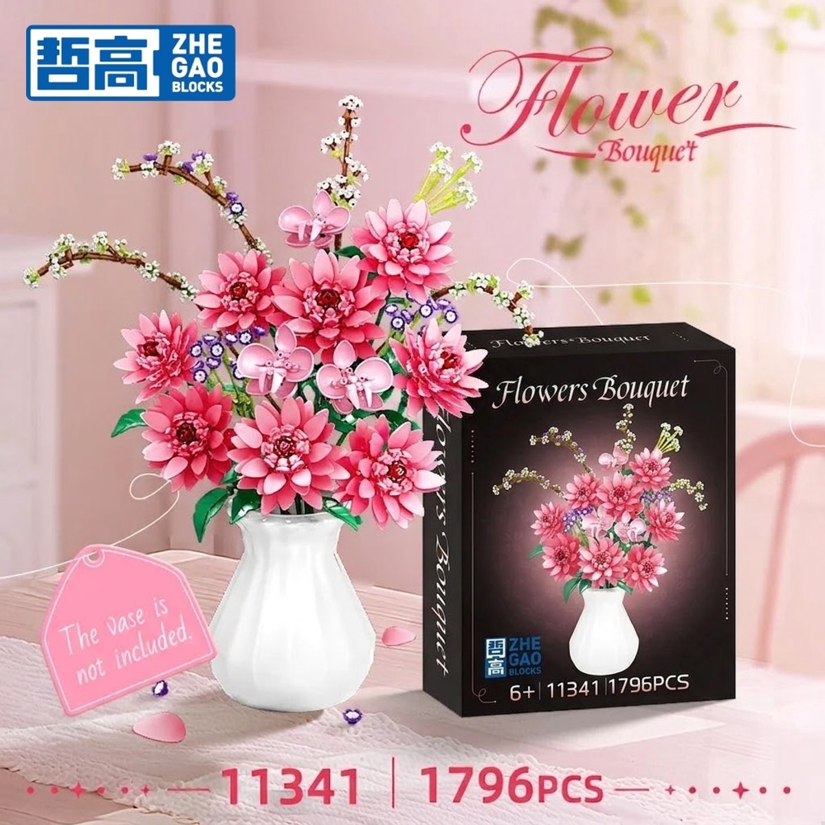 Zhe Gao 11341 Dahlia bloemen bouwset | Botanical Flowers Collection modelbouw | Classic Creator STEM speelgoed bouwpakket voor volwassenen en kinderen | Educatief decoratie Kunstbloemen boeket niet geschikt voor Lego | bouwdoos met 1796 bouwstenen — afbeelding 9