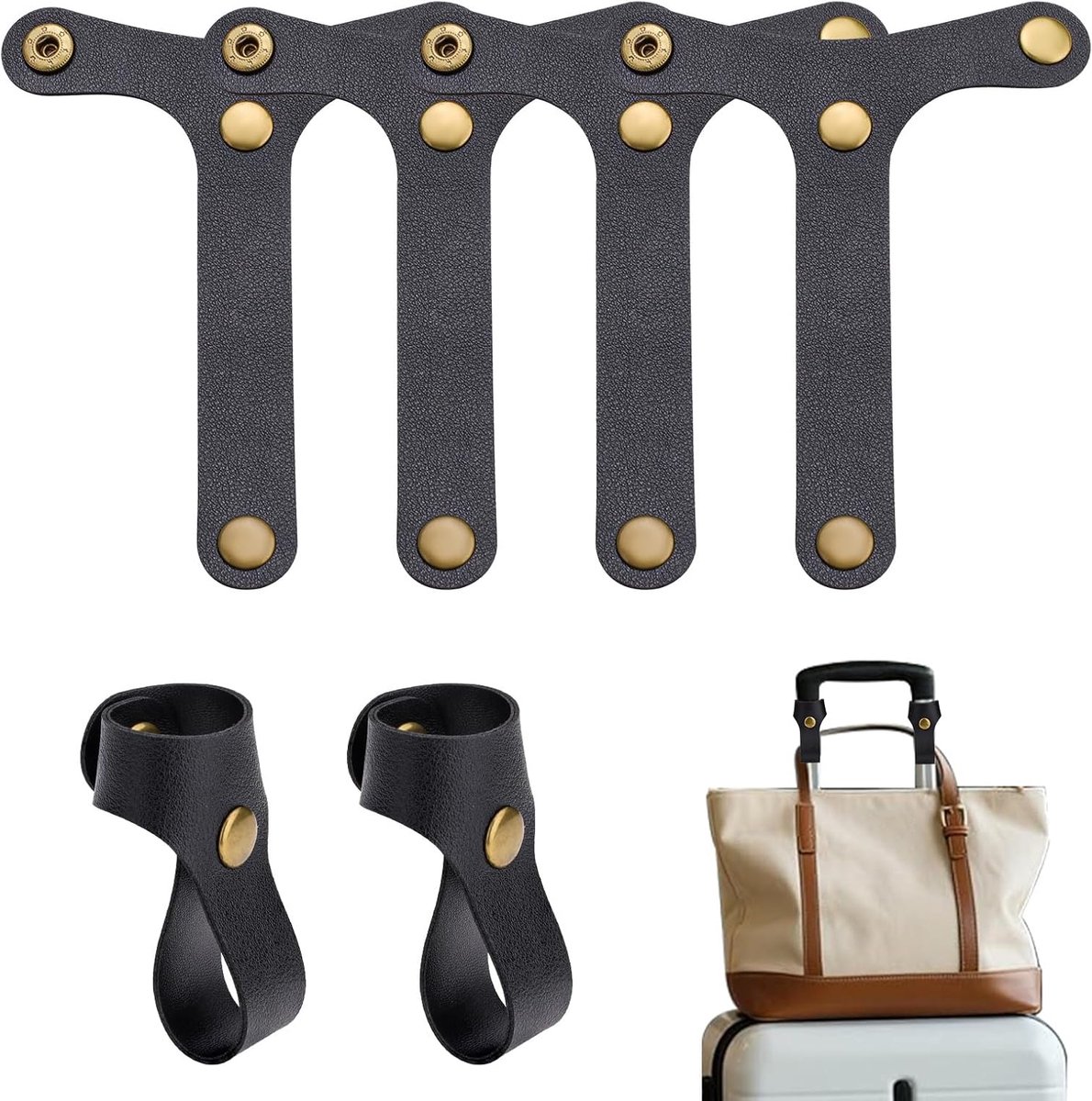 6 Pack Luggage Belts for Carry On Bag, Add a Bag Suitcase Strap PU Leather Travel Belt Luggage Accessories for Tote - ShopVlot