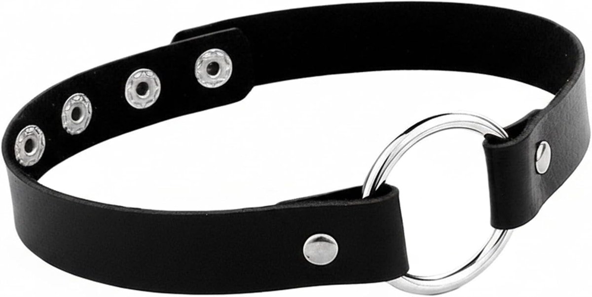 Punk Gothic Choker, Black PU Leather, Adjustable Length 40 cm, Heart Choker Accessory, Trendy and Sexy Club Accessory - ShopVlot