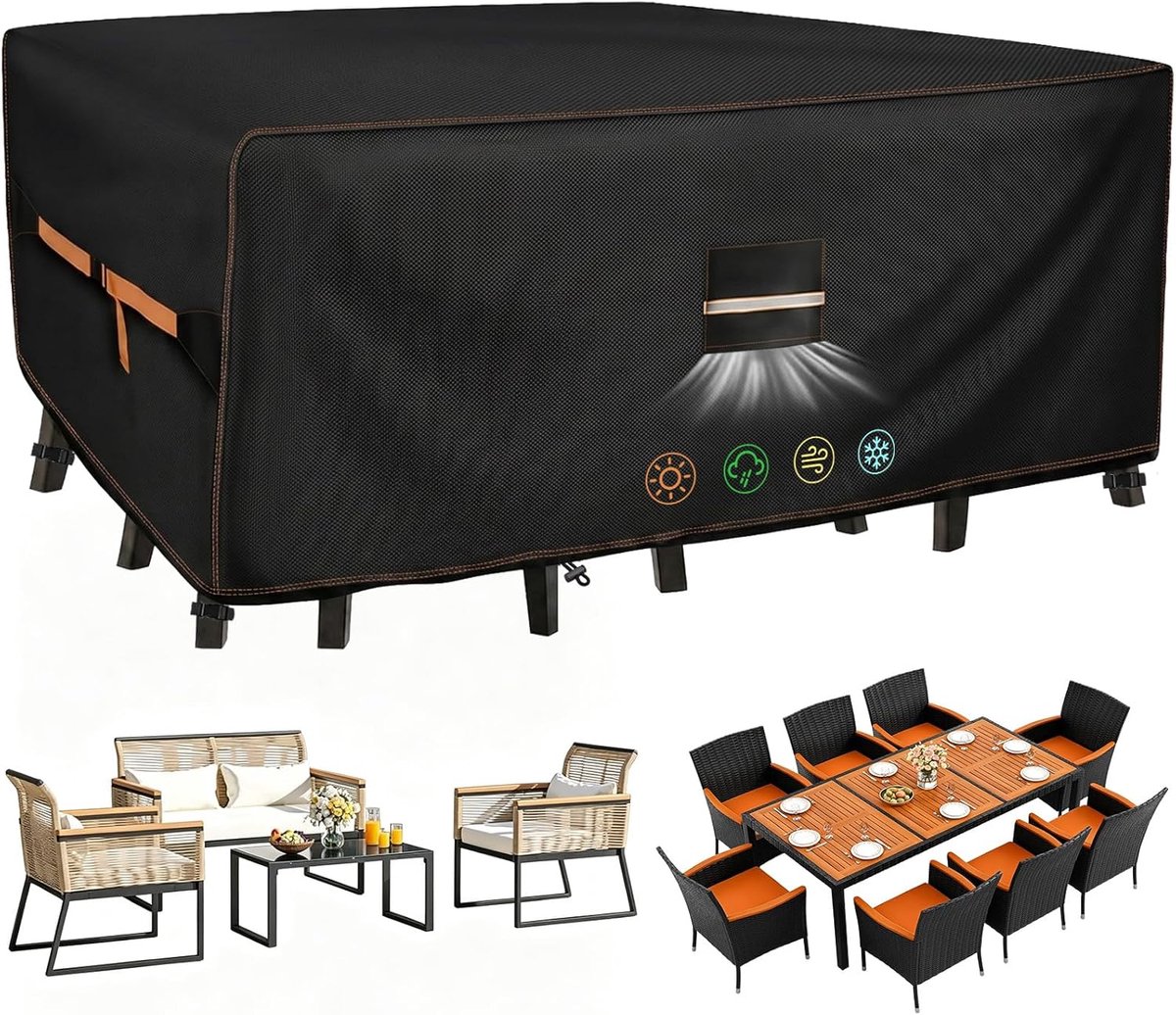 420D Oxford Fabric Garden Furniture Cover 270 x 180 x 35 cm Oilcloth Protection with Ventilation Grille Waterproof UV - ShopVlot