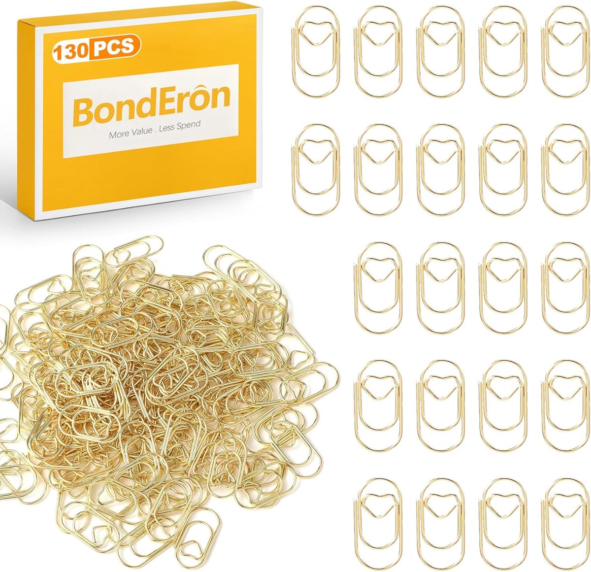 Pack of 130 Paper Clips, Heart Shape, Gold, Decorative Heart Clips, Bookmarks, Metal Clips for Scrapbooking, Photo - ShopVlot