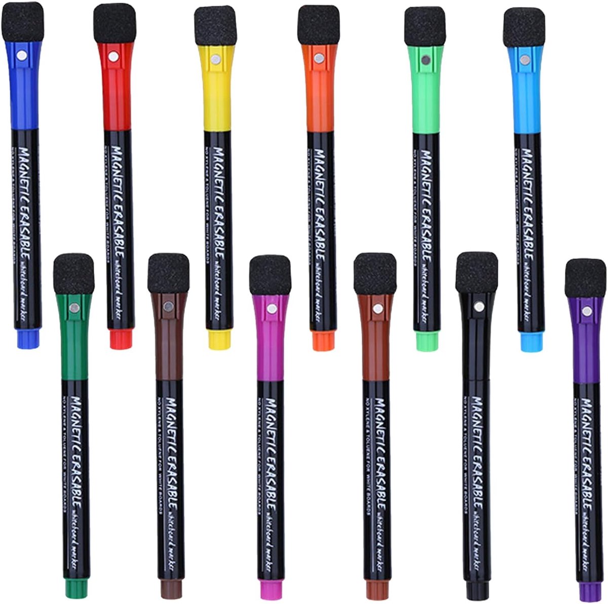 Magnetic Whiteboard Pens 12 Whiteboard Marker with Wipe Proof Cap and Felt Tip, Erasable Marker Pens with 2mm - ShopVlot