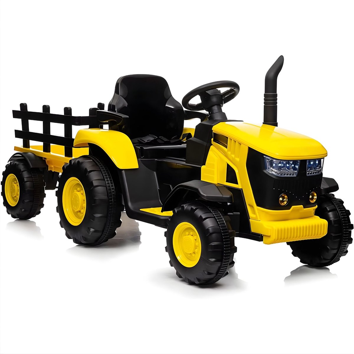 Elektrische kindertractor - Met verwijderbare trailer, muziek/MP3, 3 snelheden - Geel