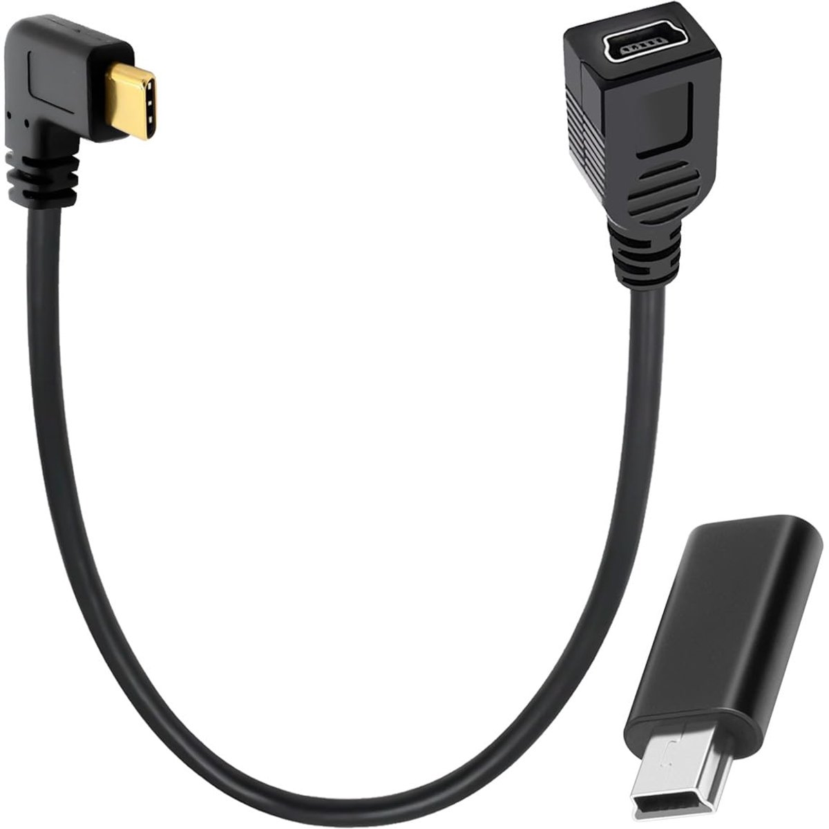 Mini USB Female to Type C Male Cable, 90 Degree Type C to Mini 5-Pin Adapter 9.8in/25cm for Mini Dash Cam Laptop - ShopVlot