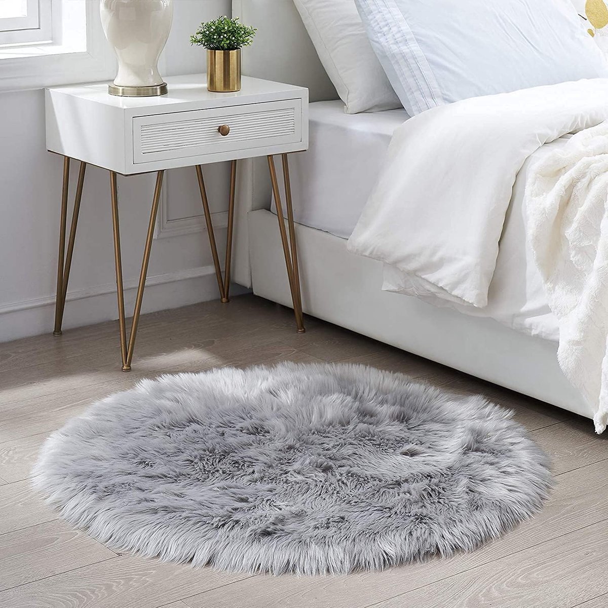 HEQUN Faux Lambskin Faux Lambskin Long Hair Fluffy Look Lambskin Faux Lambskin for Bed or Sofa 90 x 90 cm Grey - ShopVlot