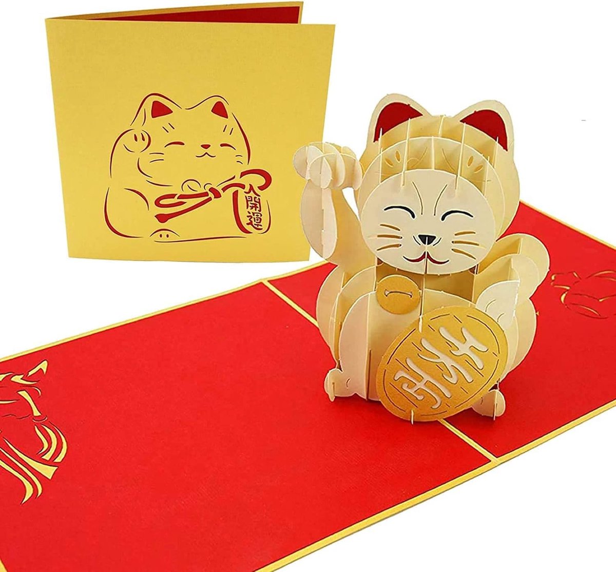 PopLife Cards Maneki-Neko Pop-up Greeting Card for Happy Cats, Traditional Japanese Wealth Decoration, Inviting Cats - ShopVlot