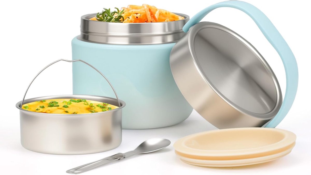 VINATO 1.2 L Stainless Steel Thermal Lunch Box, Leak-Proof, BPA-Free, with Spoon, for Office, School, Hiking (Blue) - ShopVlot