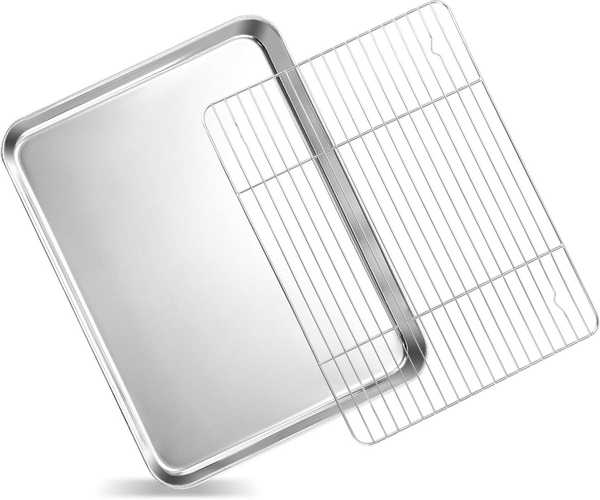 VINATO Stainless Steel Griddle Set 40.5 x 30.5 x 2.5 cm Rectangular Baking Tray and Oven Tray Made of 304 Steel, Deep - ShopVlot