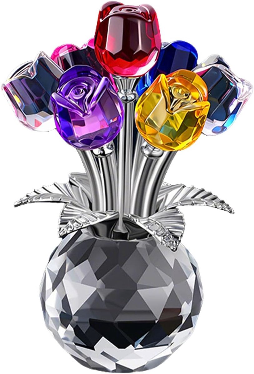 7 kristallen rozen figuur, kleurrijke bloemensculptuur, handgemaakt, eeuwige bloemendecoratie, betekenisvol cadeau - ShopVlot