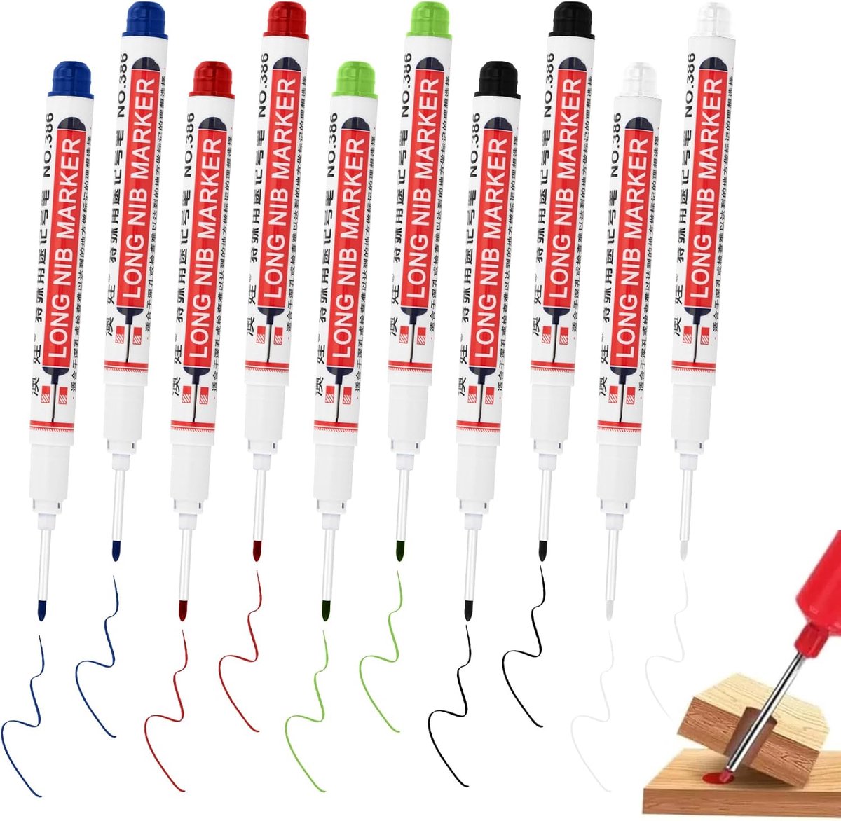 Zouwel Set of 10 Marker Pens for Drilling, 20 mm Point, 5 Colours B Ear Hole Markers for Wood, Plastic, Wall, Metal - ShopVlot