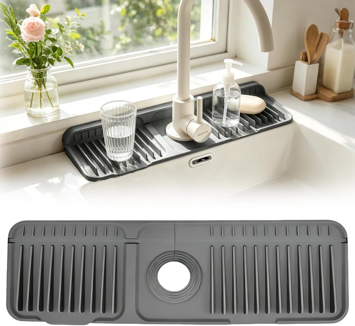 Siliconen kraanmat voor keukenspoelbak, watervangmat, 90° opvouwbaar, op maat te snijden, hellend, antislip - ShopVlot